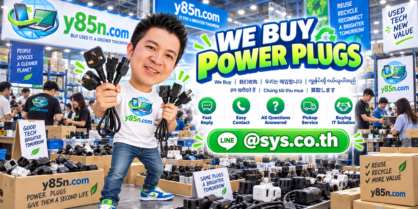 Y85N.com power plug buying service contact banner with LINE at sys.co.th