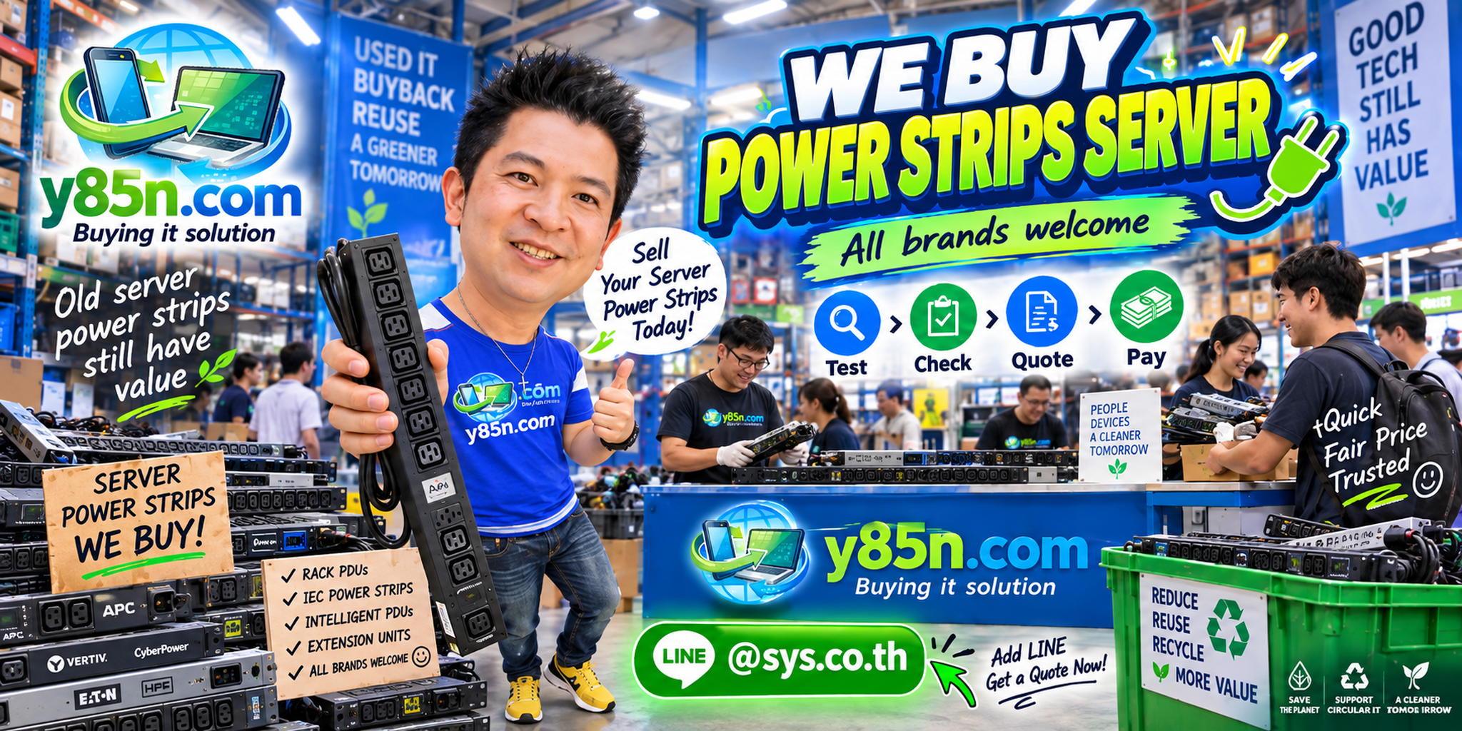 Busy Y85N.com warehouse buying server power strips and rack PDU equipment in Thailand