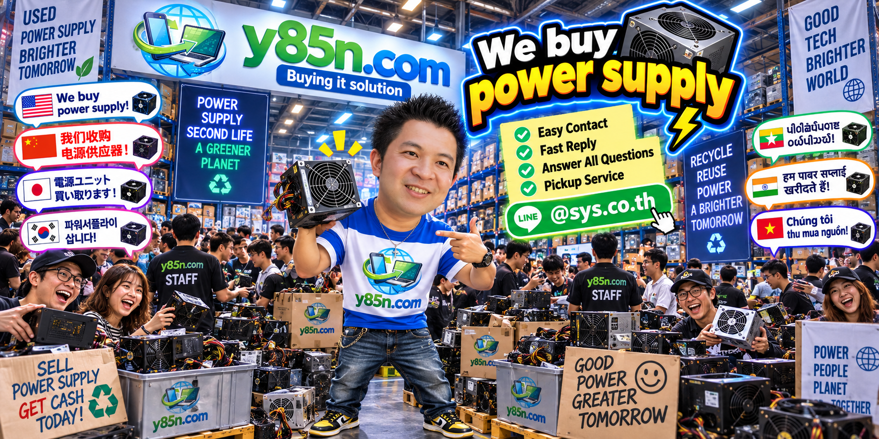 Y85N.com power supply buying service contact banner with LINE at sys.co.th