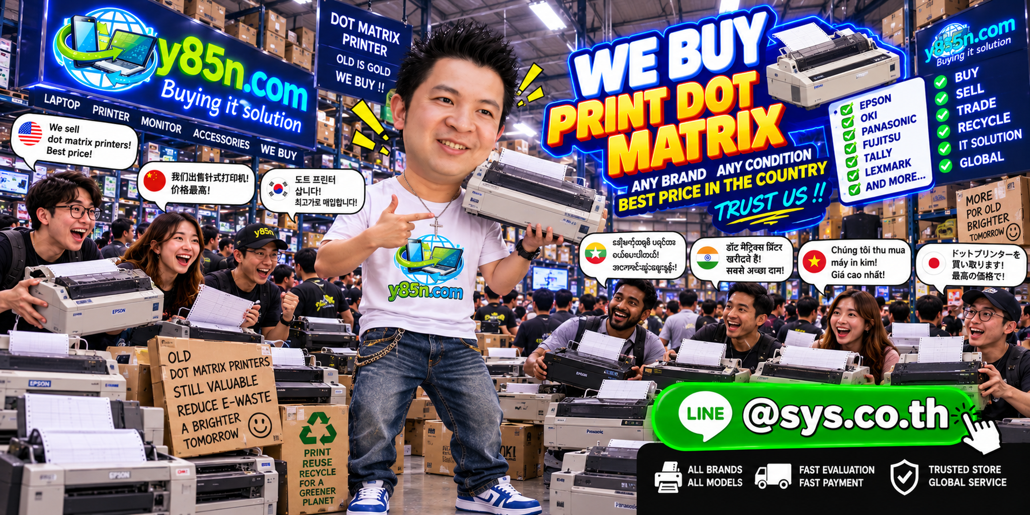 Y85N.com warehouse buying used dot matrix printers with international seller support