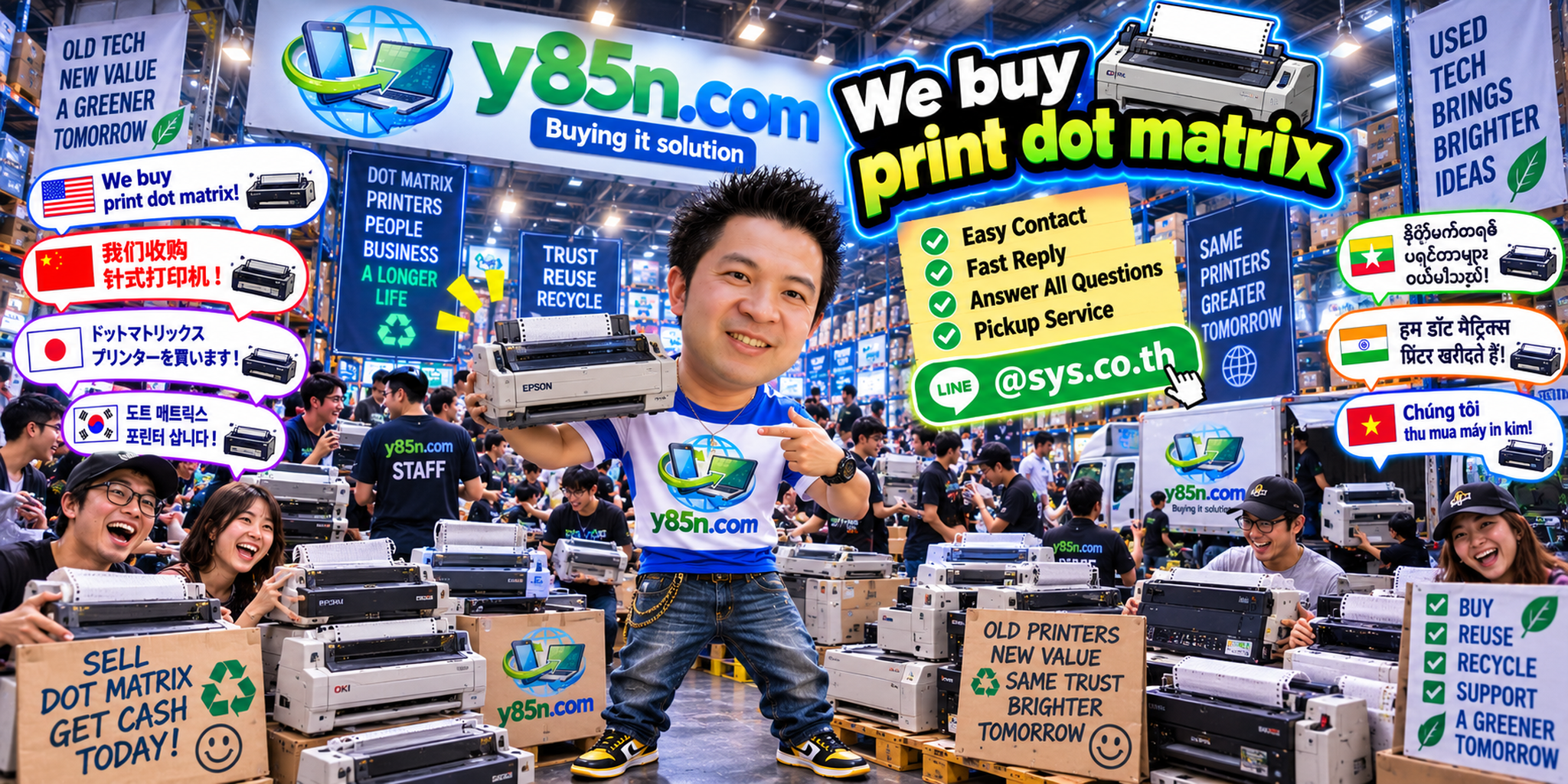 Y85N.com dot matrix printer buying contact banner with LINE at sys.co.th