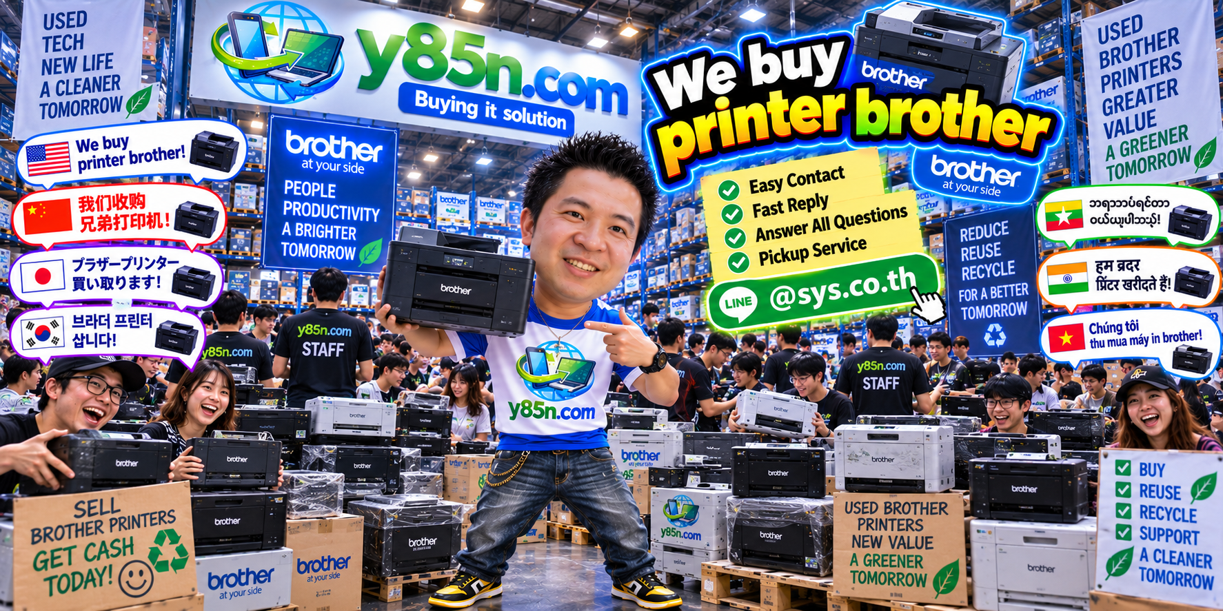 Y85N.com Brother printer buying contact banner with LINE at sys.co.th