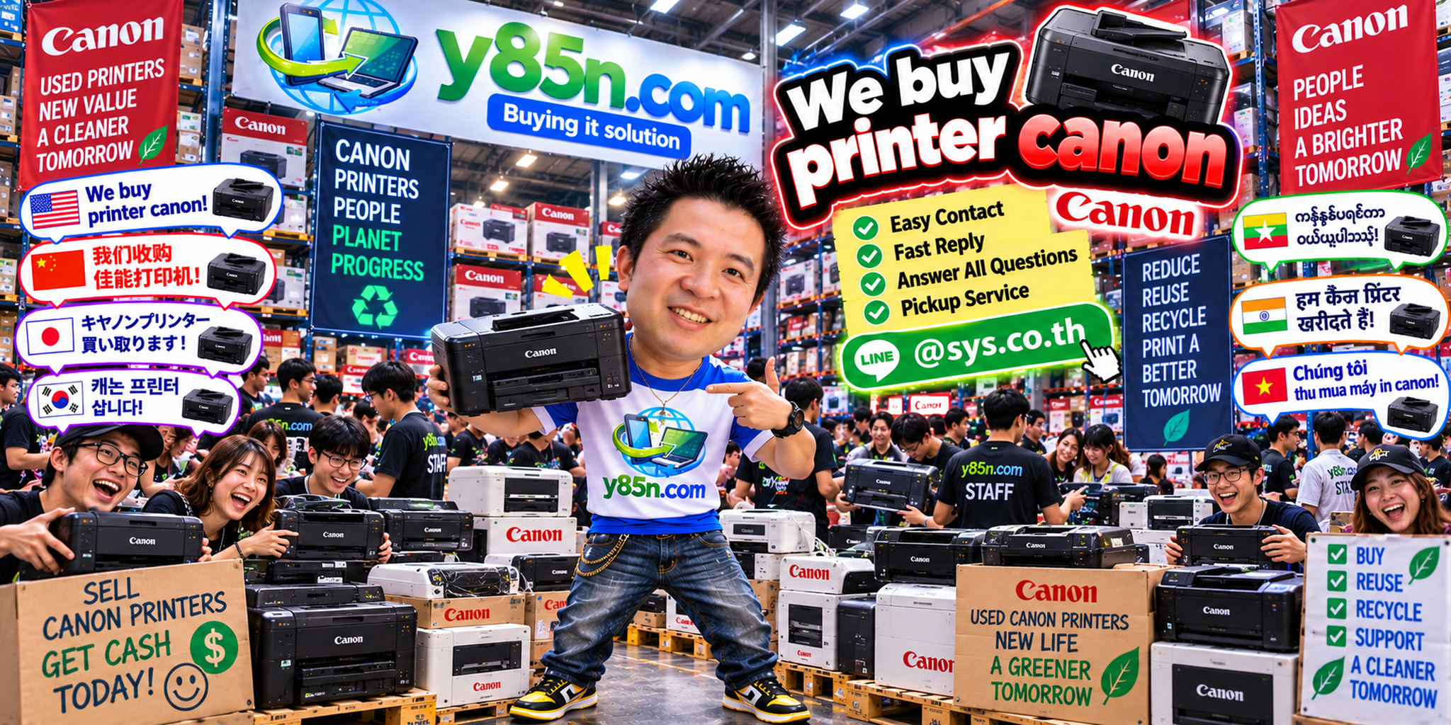 Y85N.com Canon printer buying service contact banner with LINE at sys.co.th
