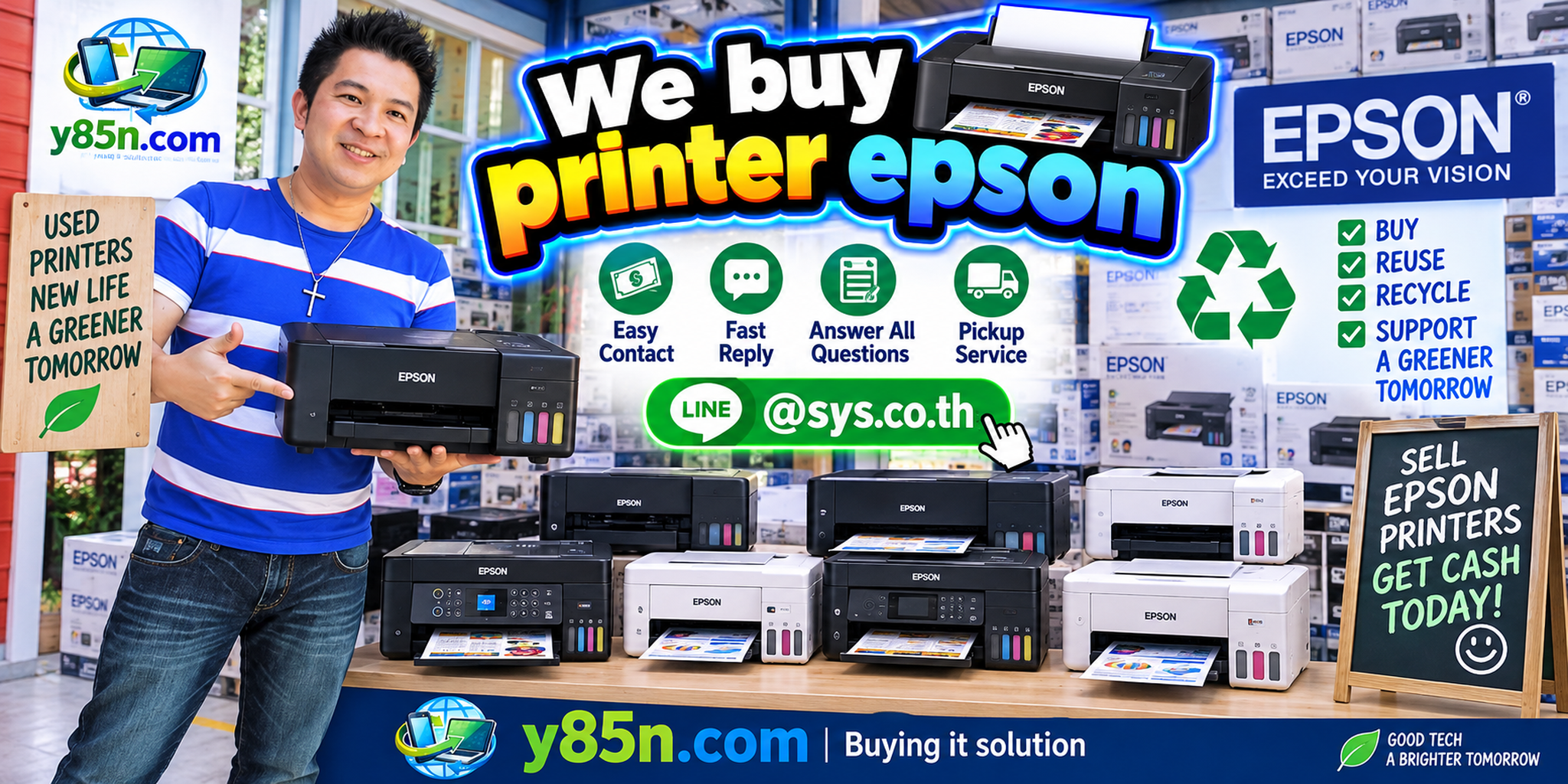 Y85N.com Epson printer buying contact banner with LINE at sys.co.th