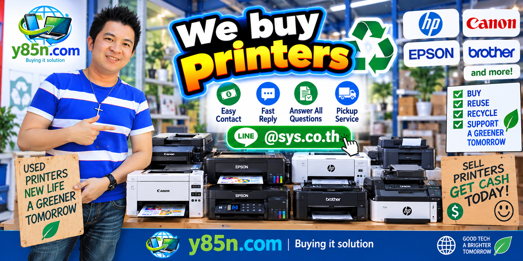 Y85N.com we buy printers contact banner with LINE at sys.co.th