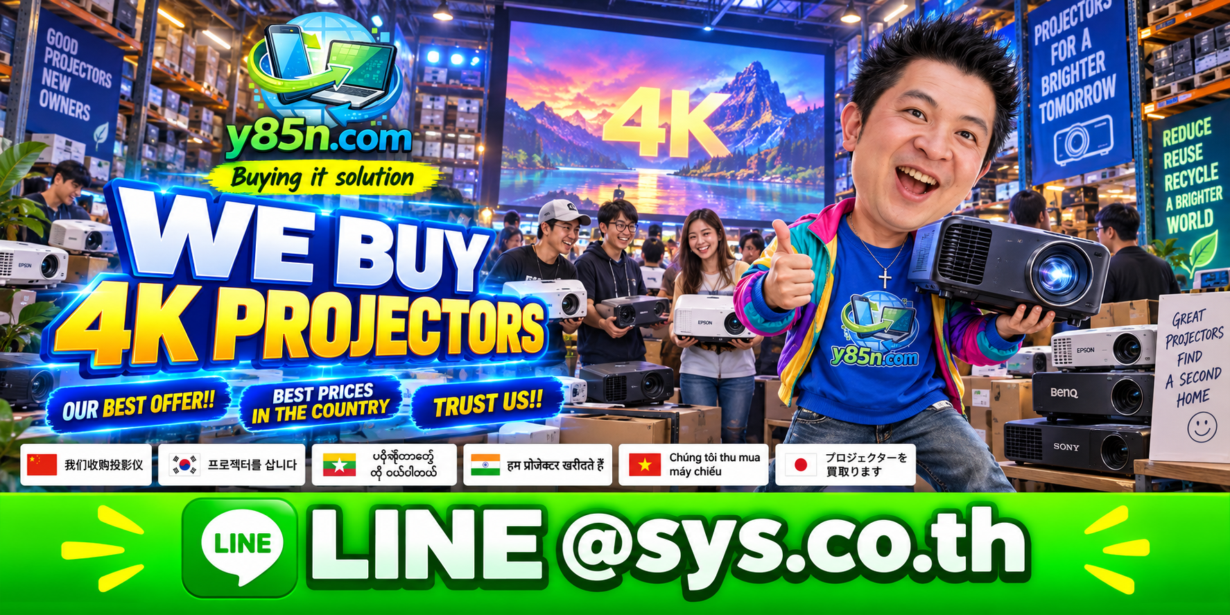 Busy Y85N.com warehouse buying 4K projectors in Thailand
