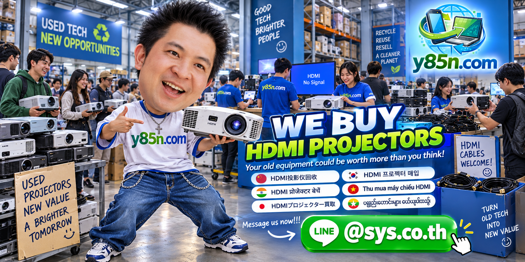 Y85N.com IT equipment buying service contact banner with LINE at sys.co.th