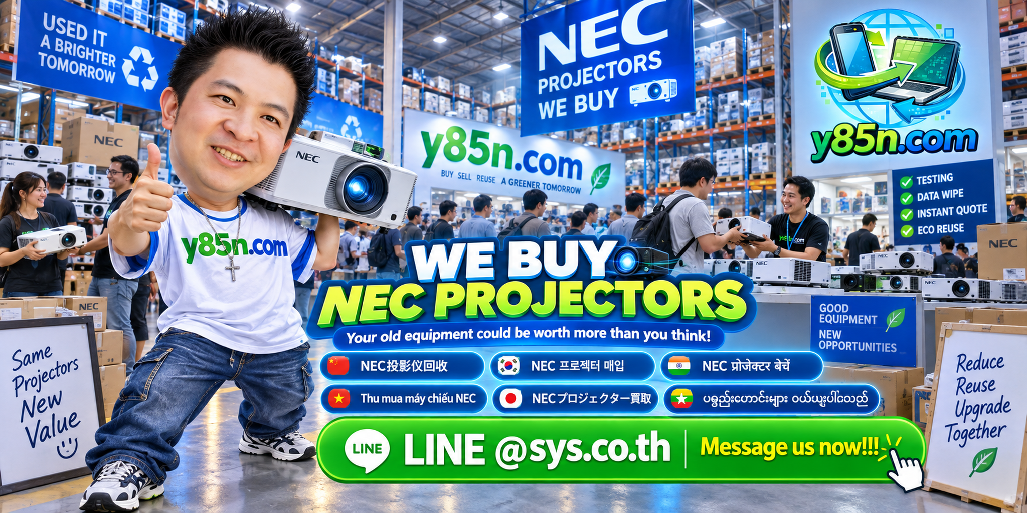 Busy Y85N.com warehouse buying NEC projectors in Thailand