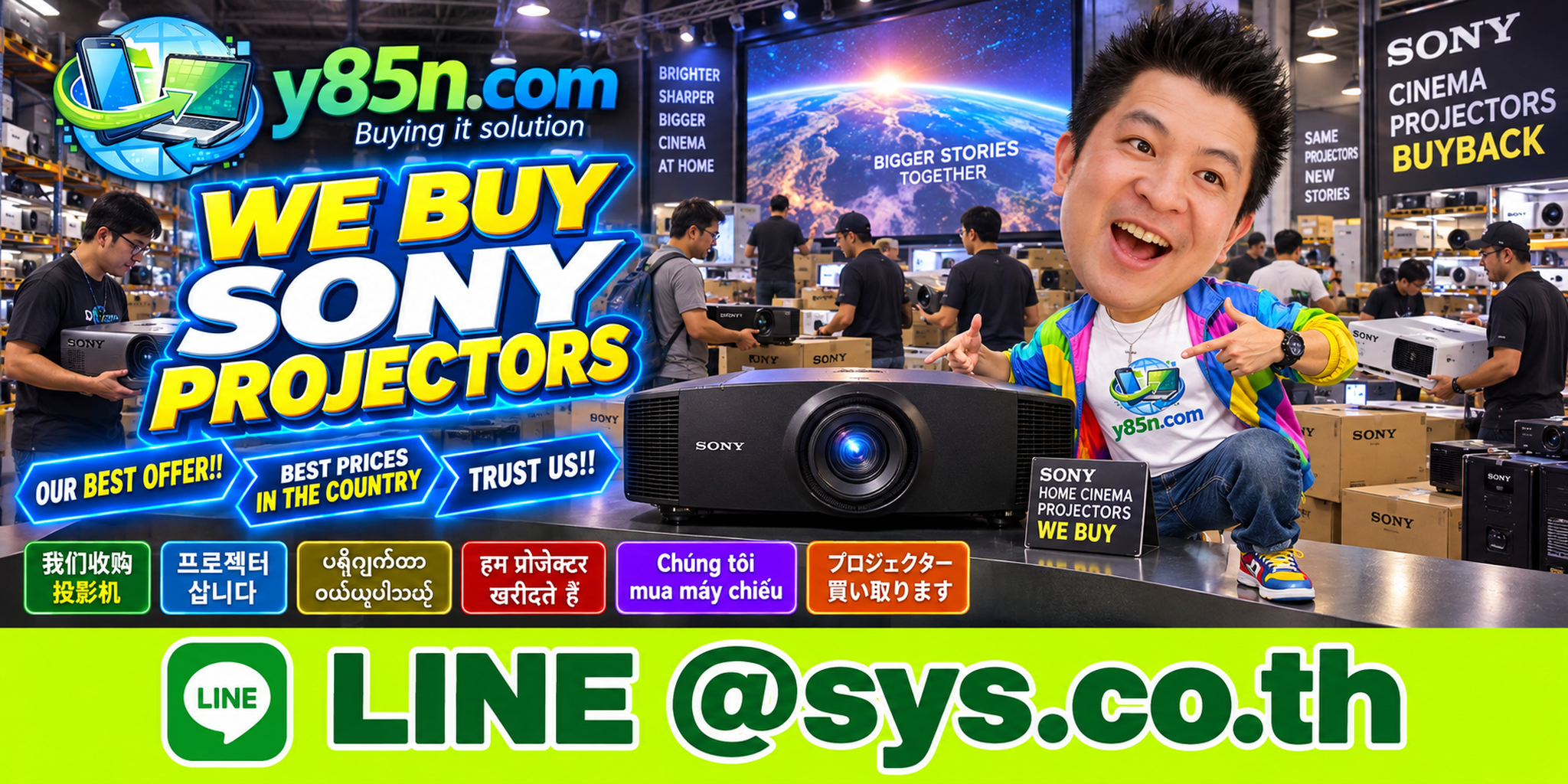 Y85N.com Sony projector buying warehouse and final contact call to action