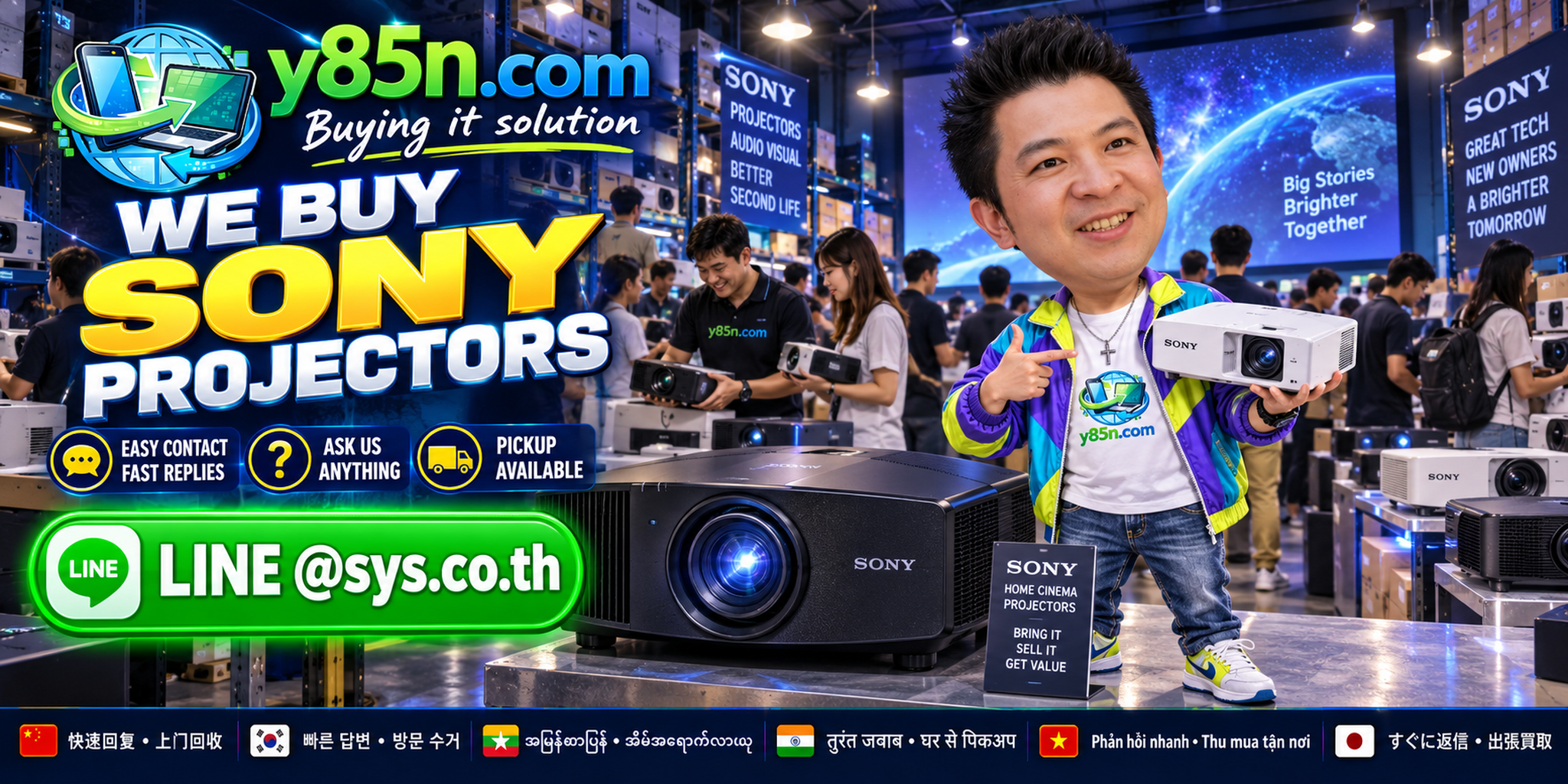 Y85N.com IT equipment buying service contact banner with LINE at sys.co.th