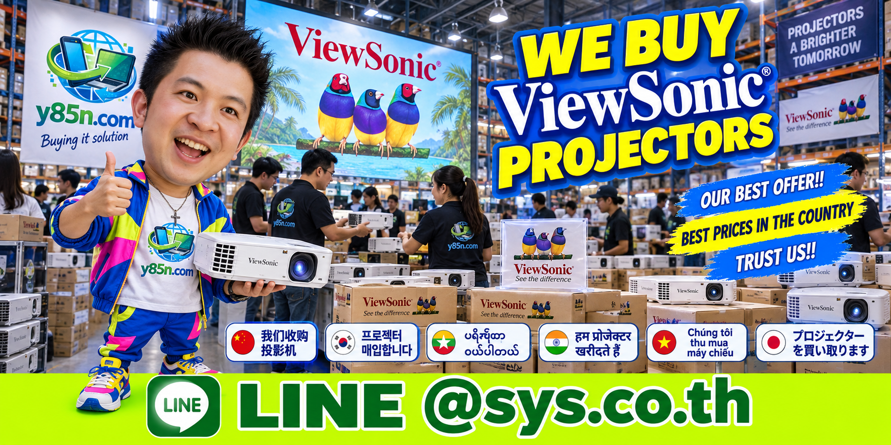 Y85N.com warehouse buying used ViewSonic projectors in Thailand