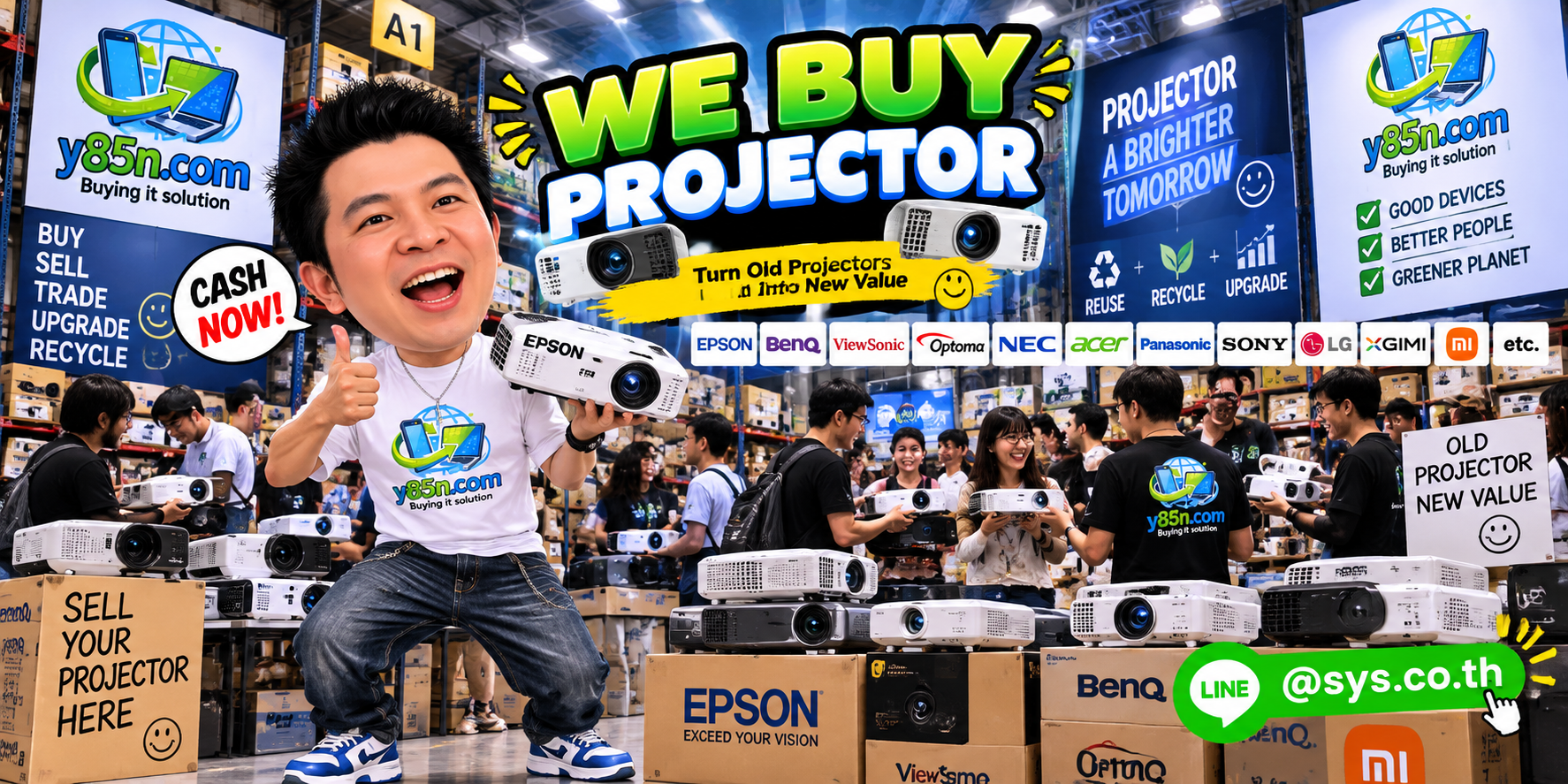 Busy Y85N.com warehouse buying projectors in Thailand