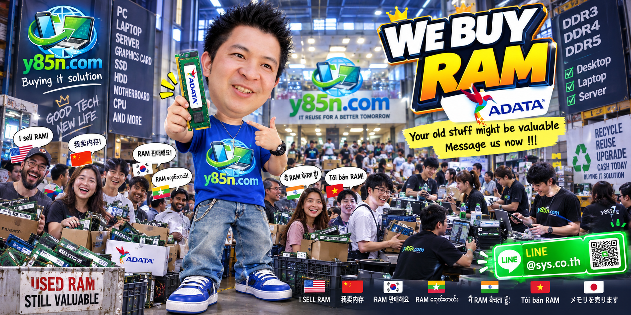 Busy Y85N.com warehouse buying ADATA RAM and computer memory in Thailand
