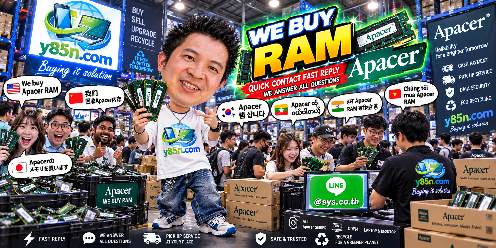 Y85N.com Apacer RAM buying service contact banner with LINE at sys.co.th