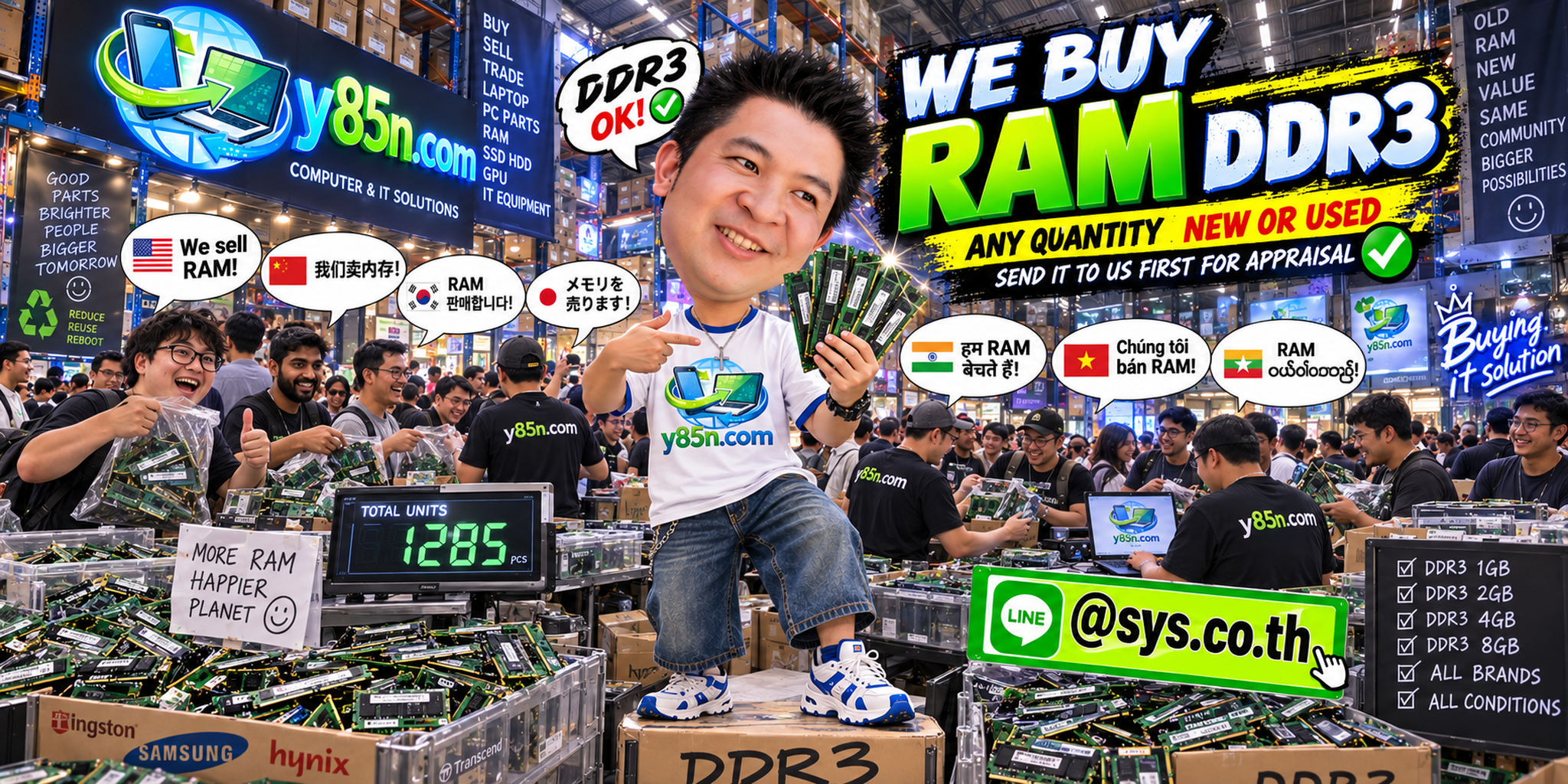 Y85N.com DDR3 RAM buying warehouse with customers and memory inventory