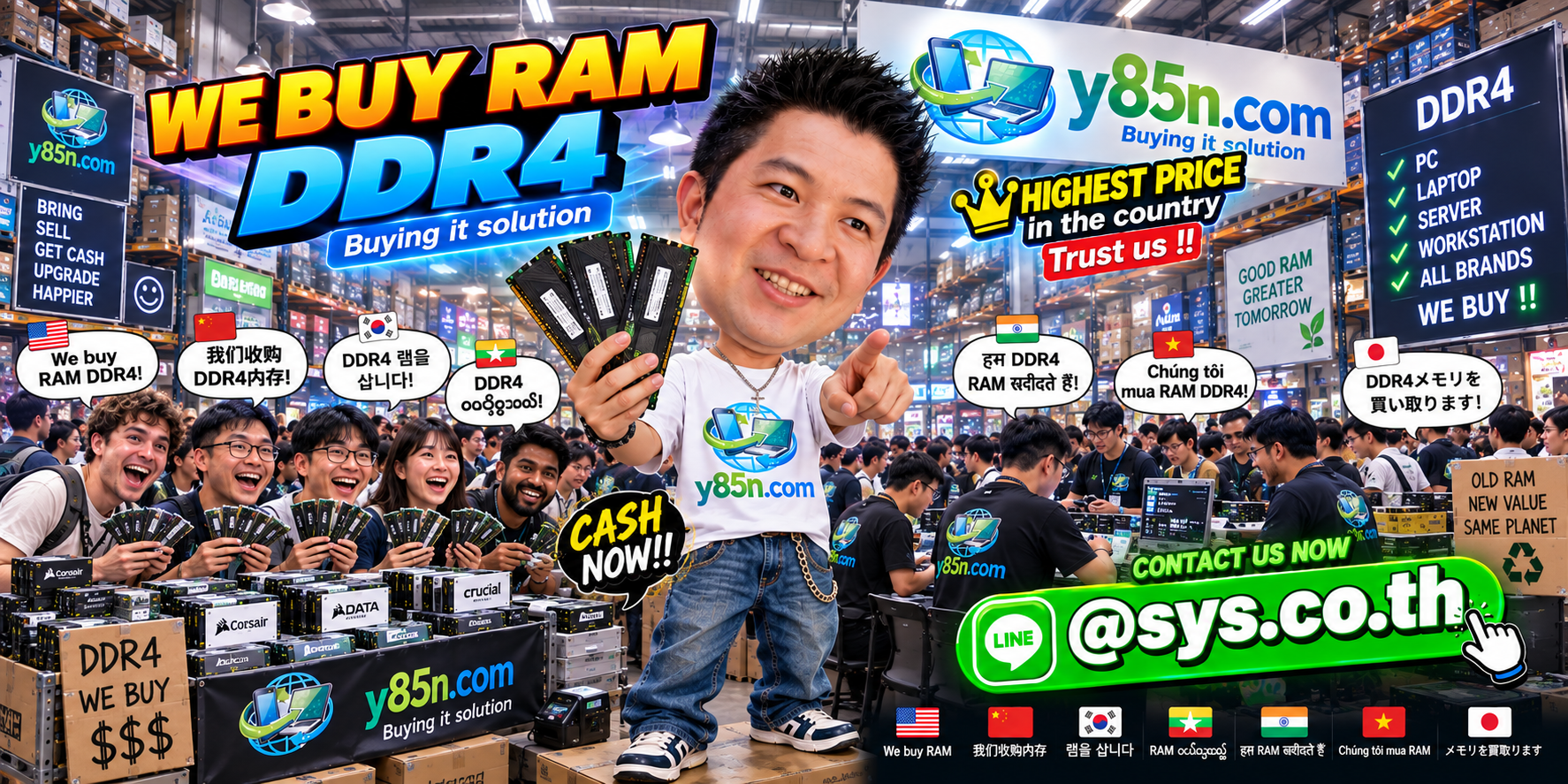 Y85N.com warehouse buying used DDR4 RAM with international seller support