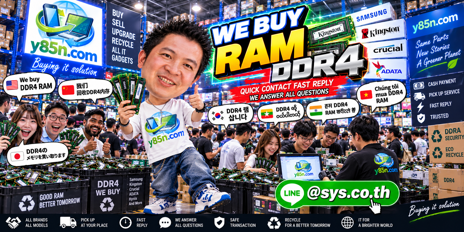 Y85N.com DDR4 RAM buying contact banner with LINE at sys.co.th