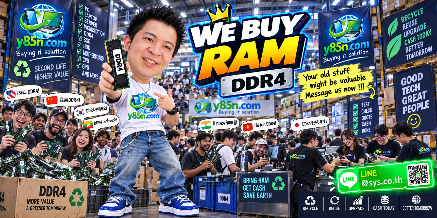 Y85N.com DDR4 RAM buying warehouse in Thailand with customers selling desktop laptop and server memory