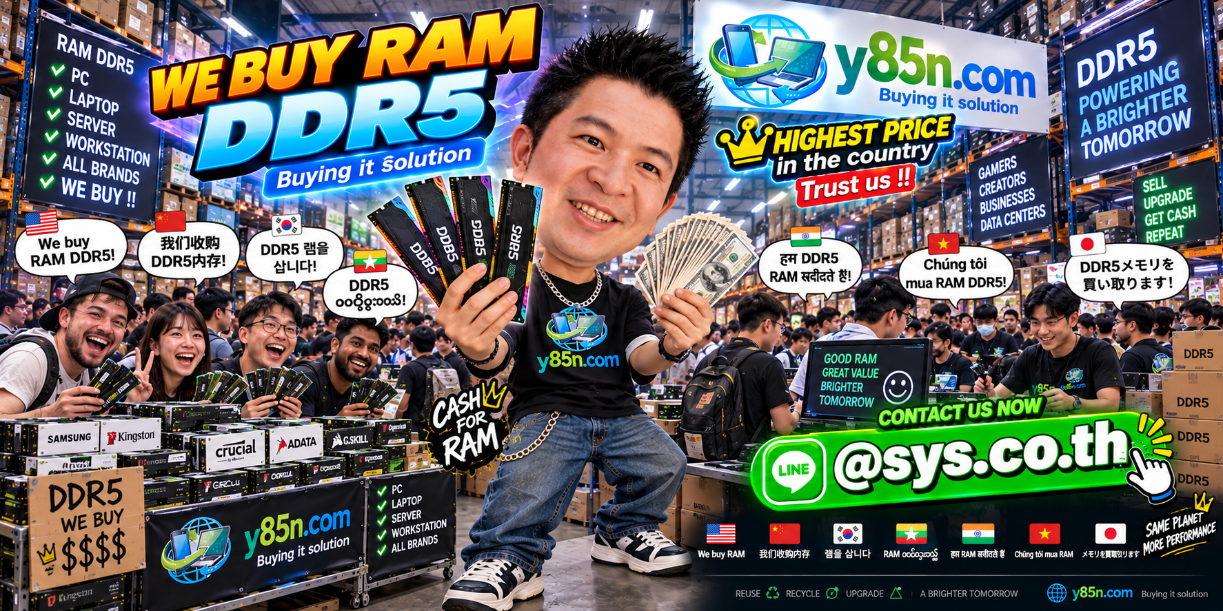 Y85N.com warehouse buying used DDR5 RAM with international seller support