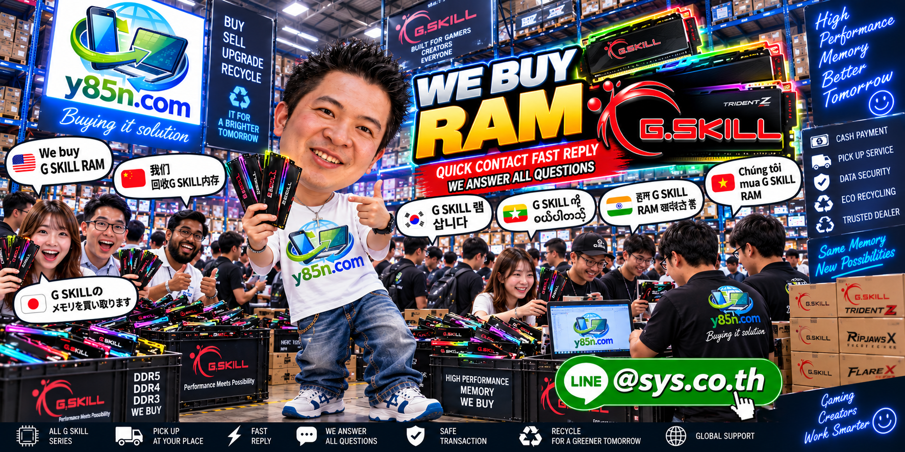 Y85N.com G.SKILL RAM buying service contact banner with LINE at sys.co.th