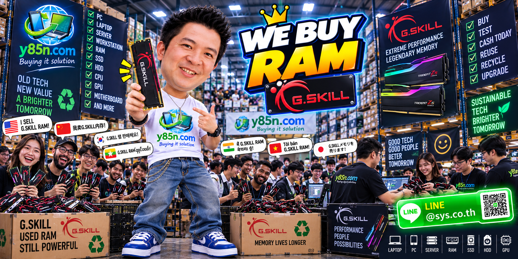 Busy Y85N.com computer warehouse focused on buying G.SKILL RAM in Thailand