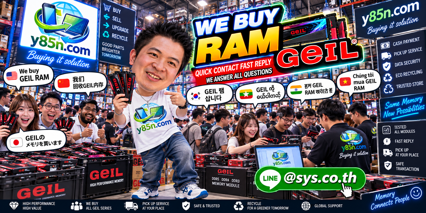 Y85N.com GeIL RAM buying service contact banner with LINE at sys.co.th