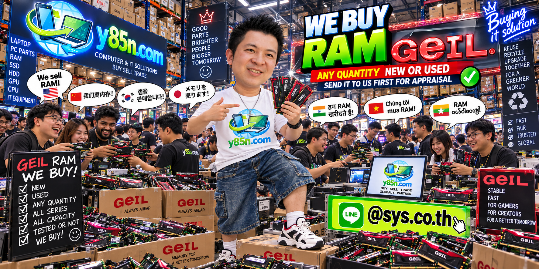 Busy Y85N.com warehouse buying GeIL RAM and computer memory from many sellers