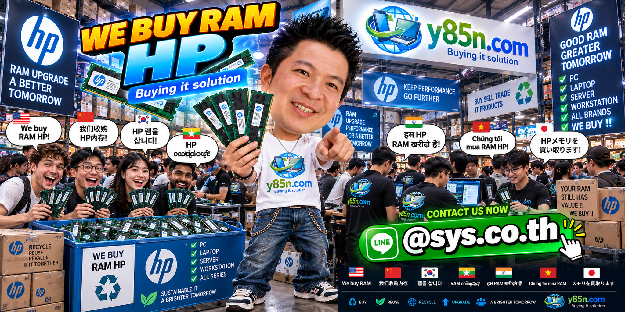 Y85N.com warehouse buying HP RAM from international sellers across Thailand