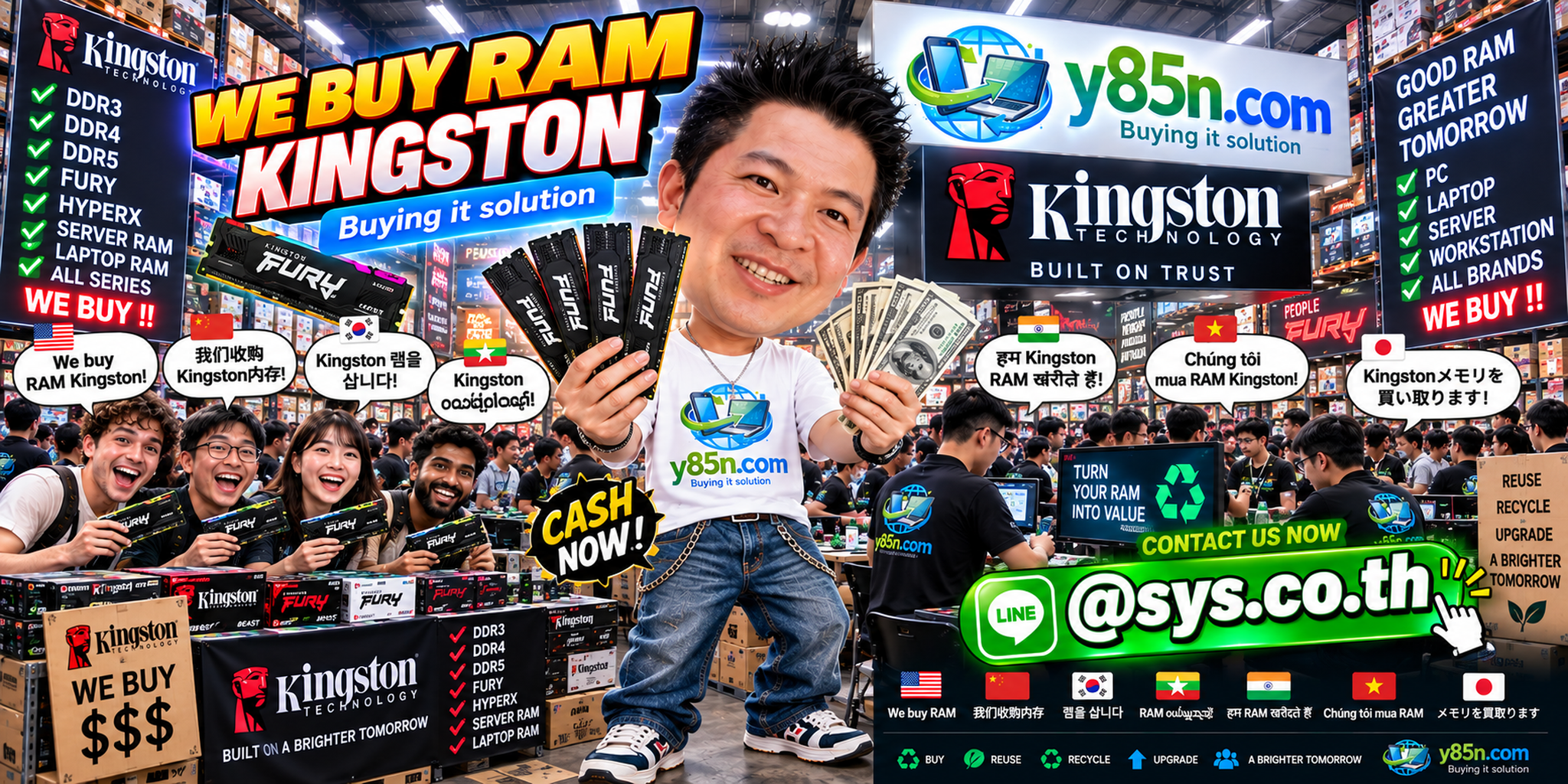 Y85N.com warehouse buying used Kingston RAM with international seller support in Thailand