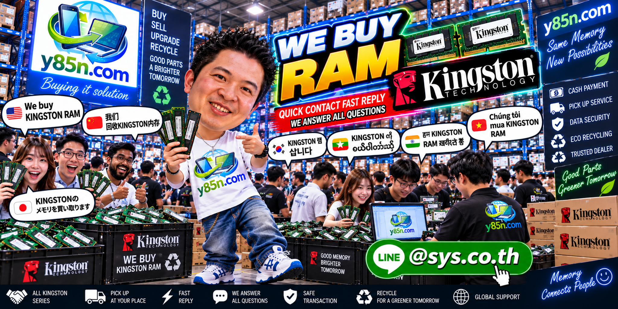 Y85N.com Kingston RAM buying contact banner with LINE at sys.co.th