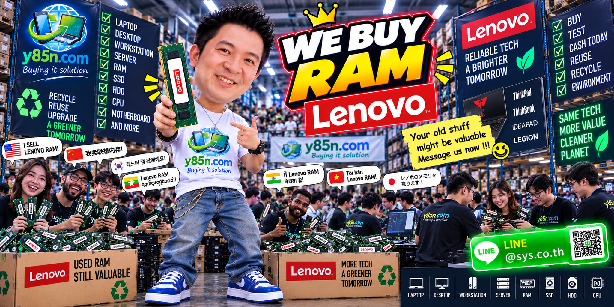 Busy Y85N.com warehouse buying Lenovo RAM and enterprise memory in Thailand