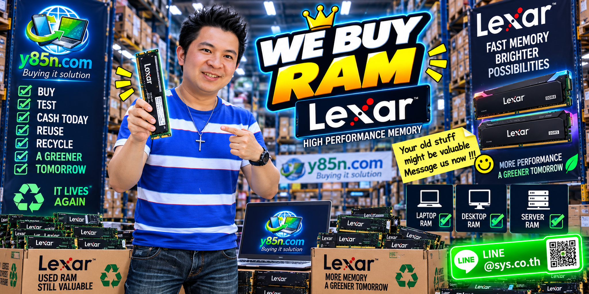 Busy Y85N.com warehouse buying Lexar RAM from international and local sellers in Thailand