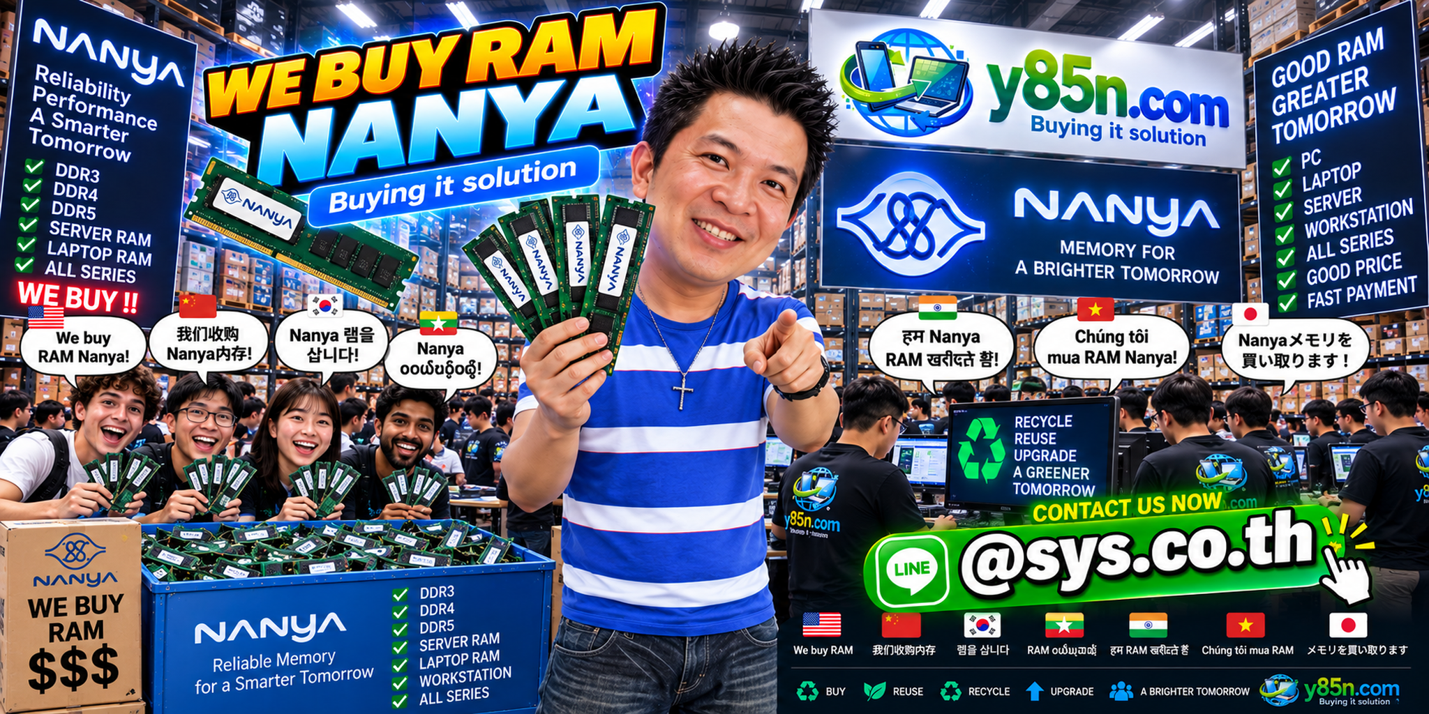Y85N.com warehouse buying used Nanya RAM from international sellers across Thailand