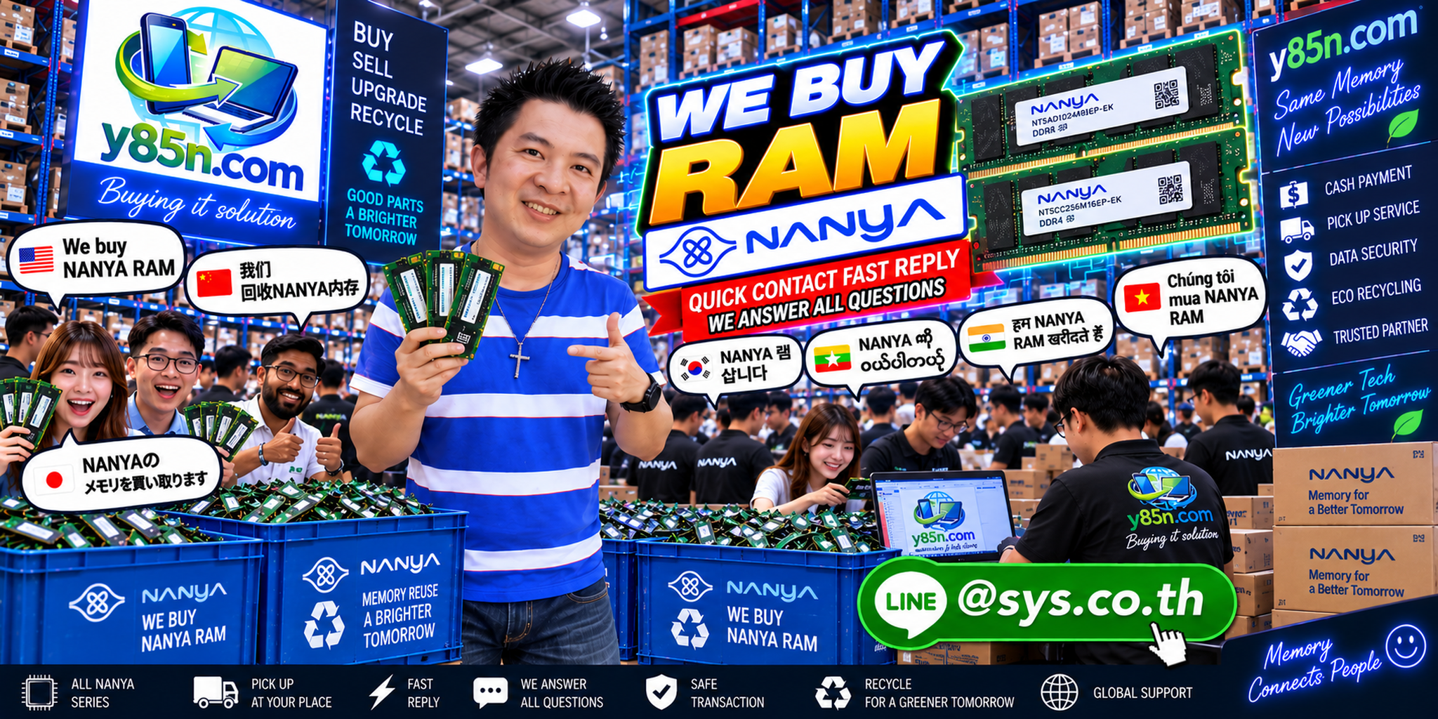Y85N.com Nanya RAM buying contact banner with LINE at sys.co.th