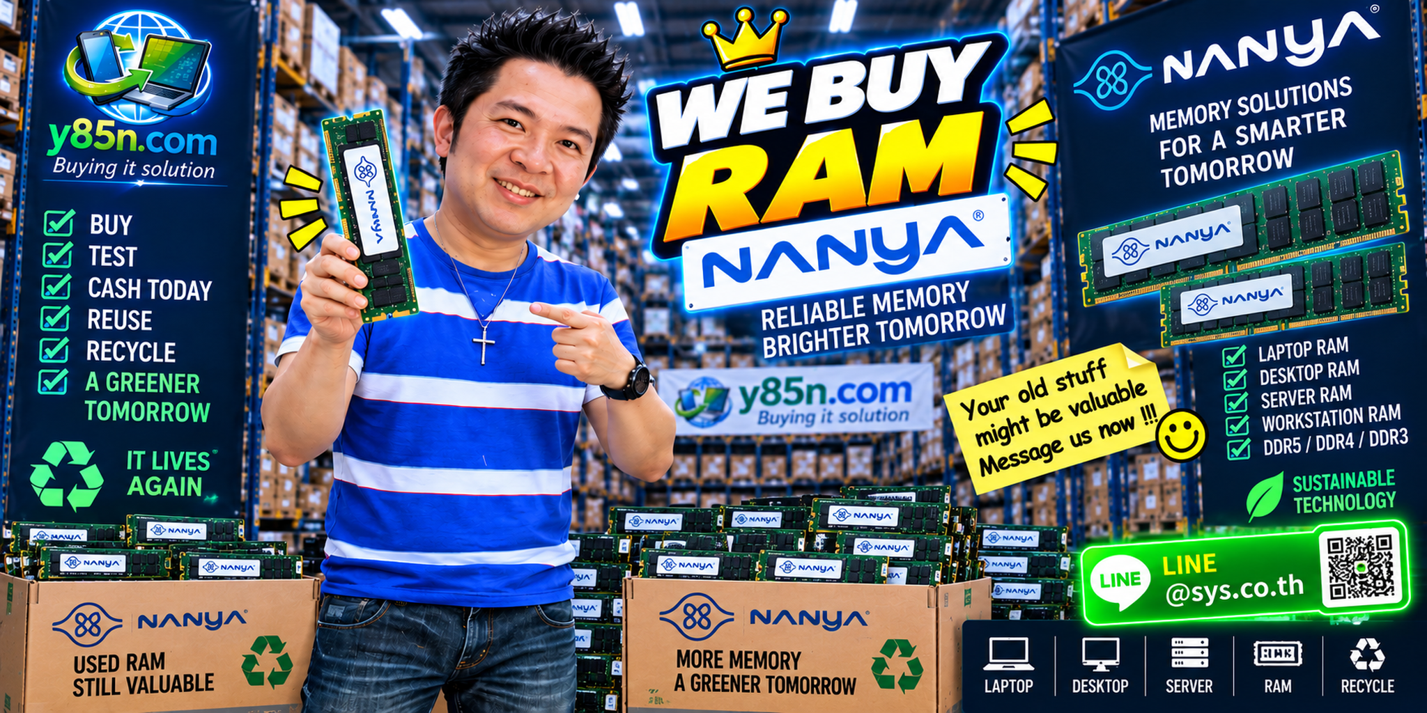Busy Y85N.com warehouse buying Nanya RAM and computer memory in Thailand