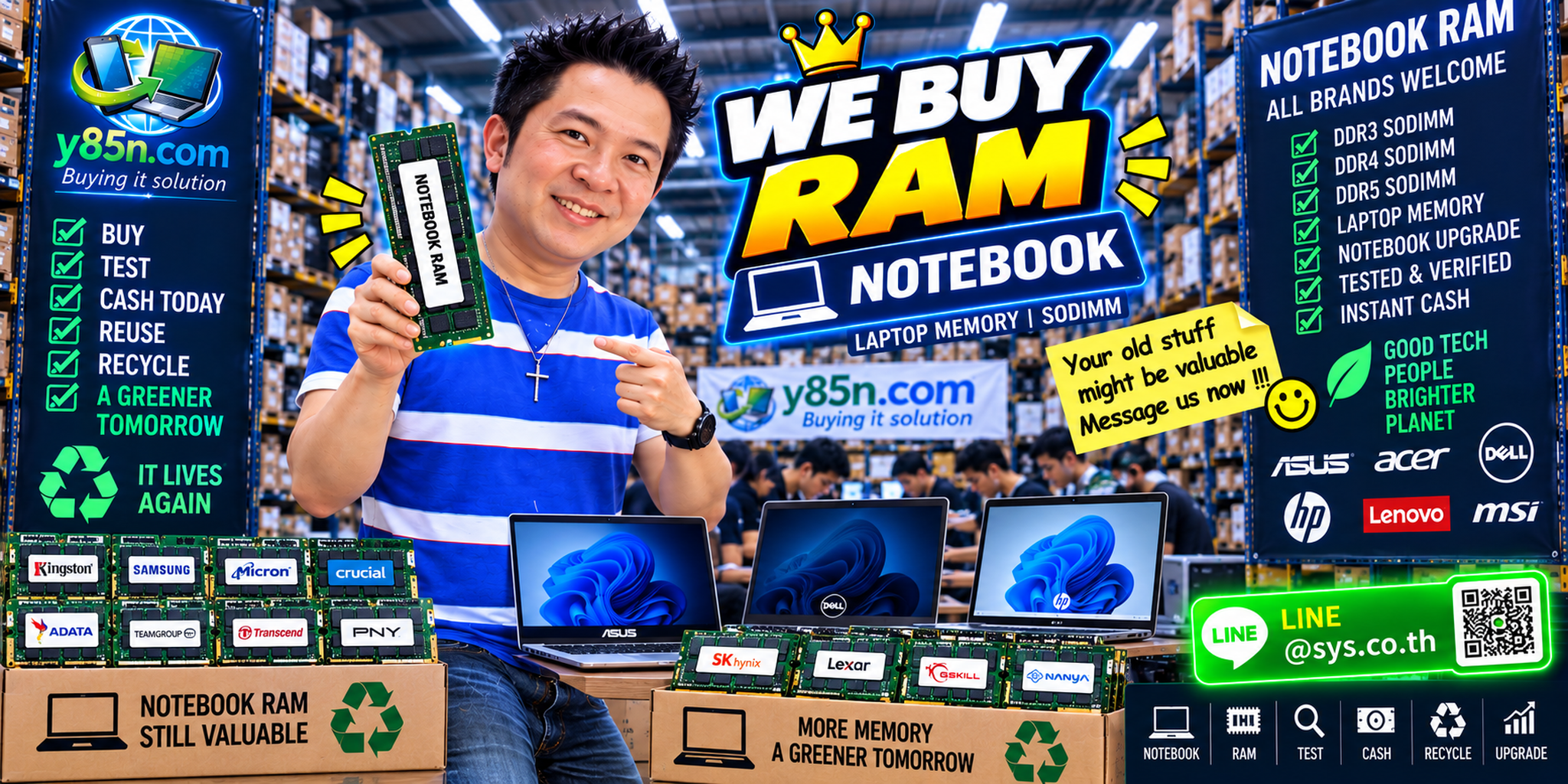 Busy Y85N.com warehouse buying notebook RAM, laptop memory and SODIMM in Thailand