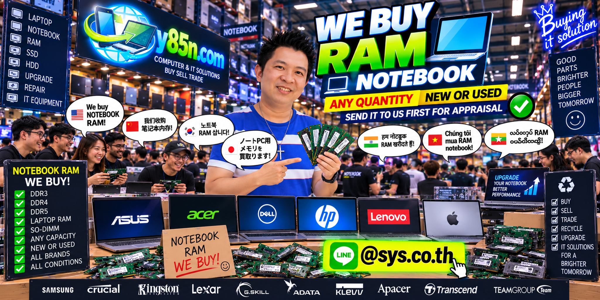 Y85N.com notebook RAM warehouse with laptop memory buyers, sellers and SODIMM inventory