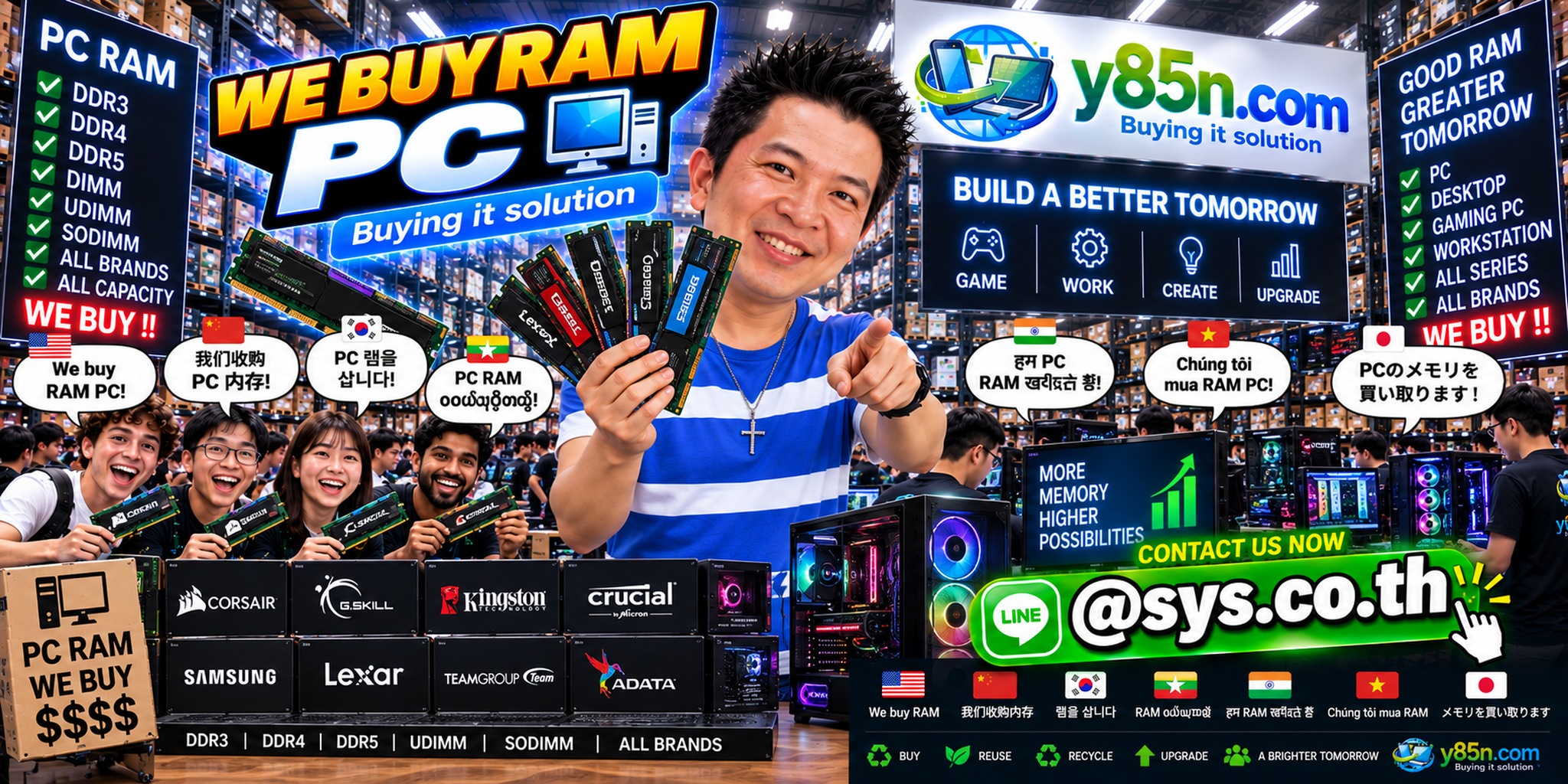 Y85N.com warehouse buying used PC RAM with international seller support in Thailand