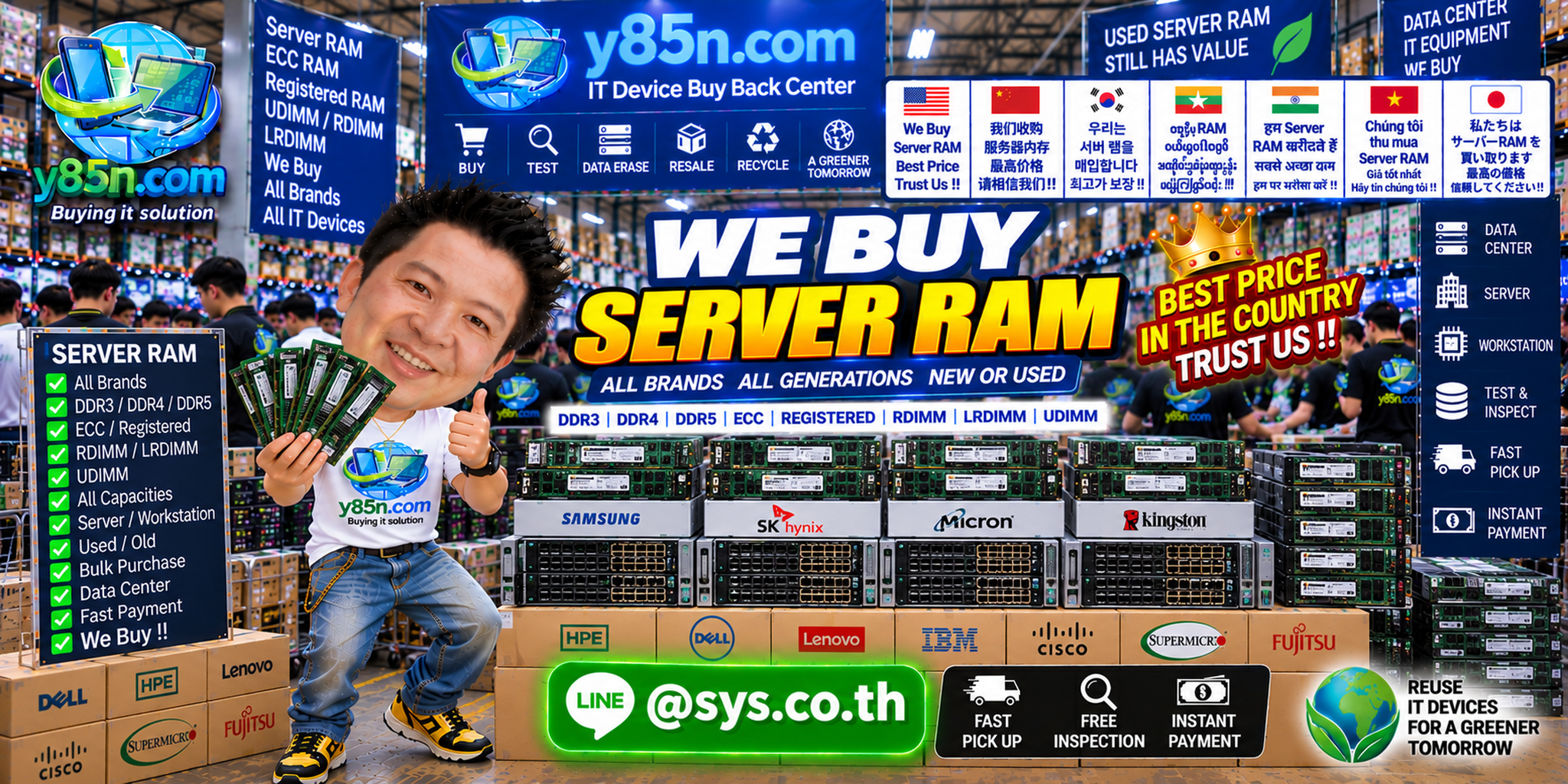 Y85N.com server RAM contact banner with LINE at sys.co.th