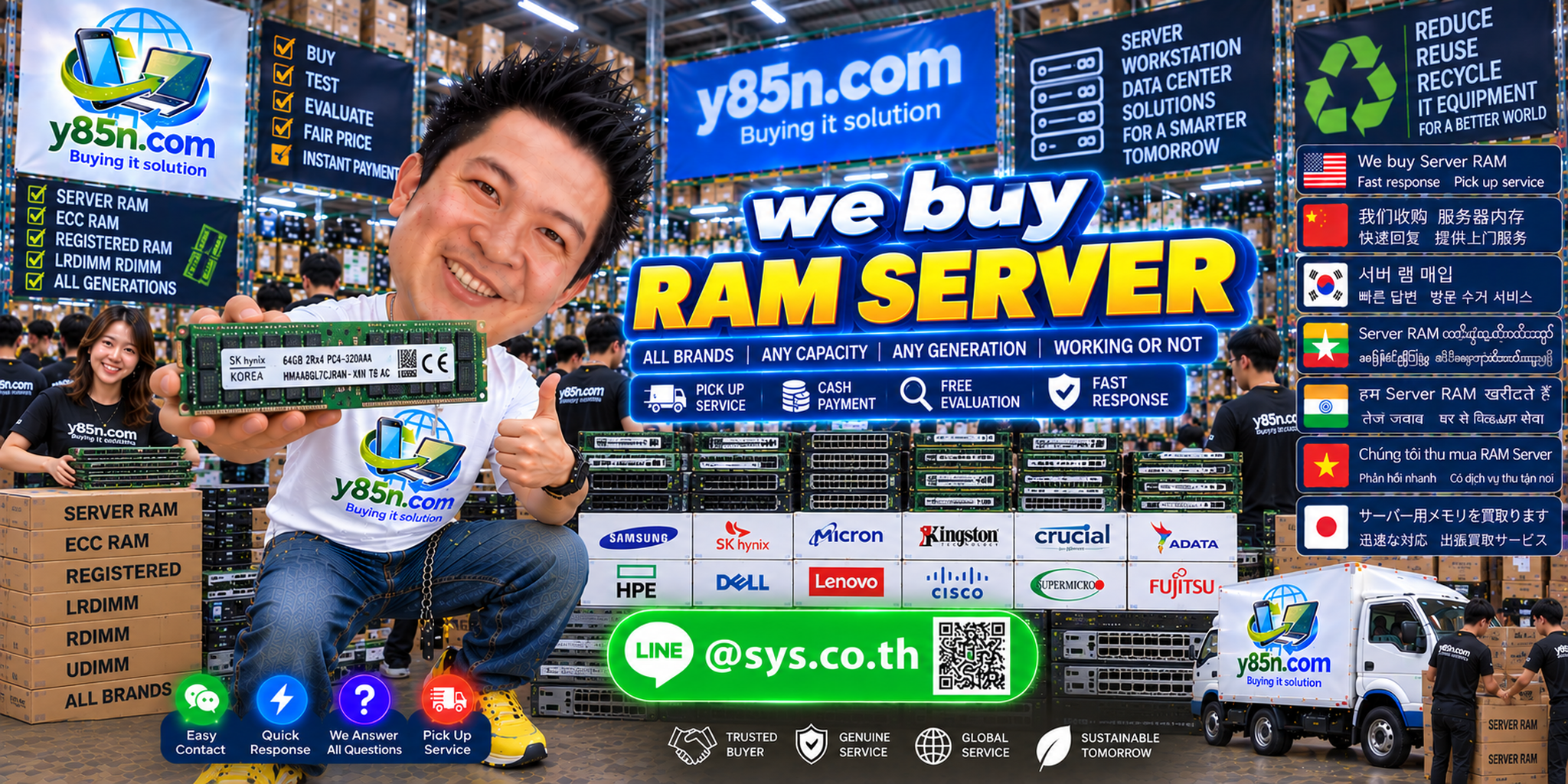 Y85N.com warehouse style server RAM buying visual in Thailand