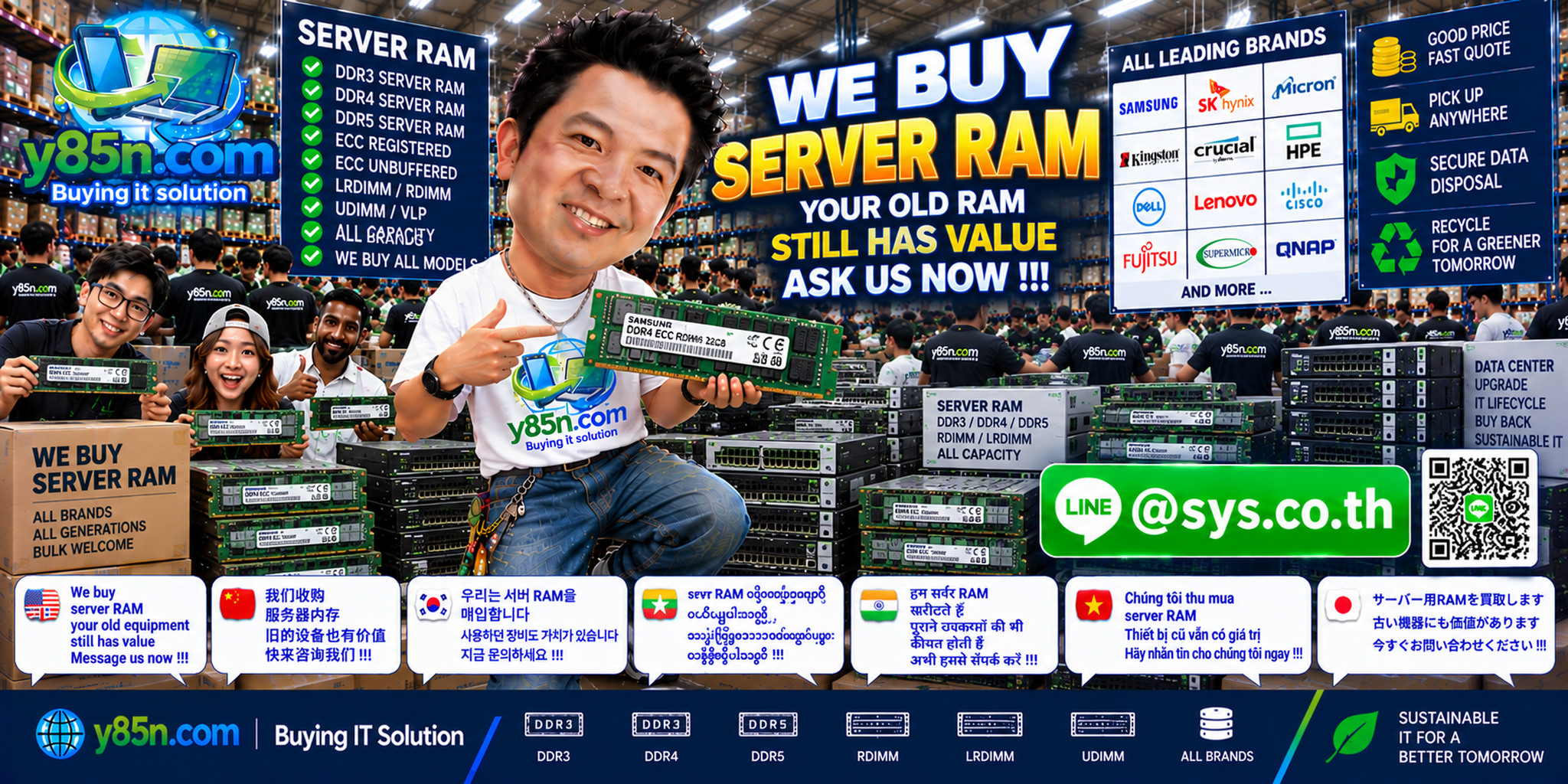Y85N.com server RAM buying warehouse with customer support visual