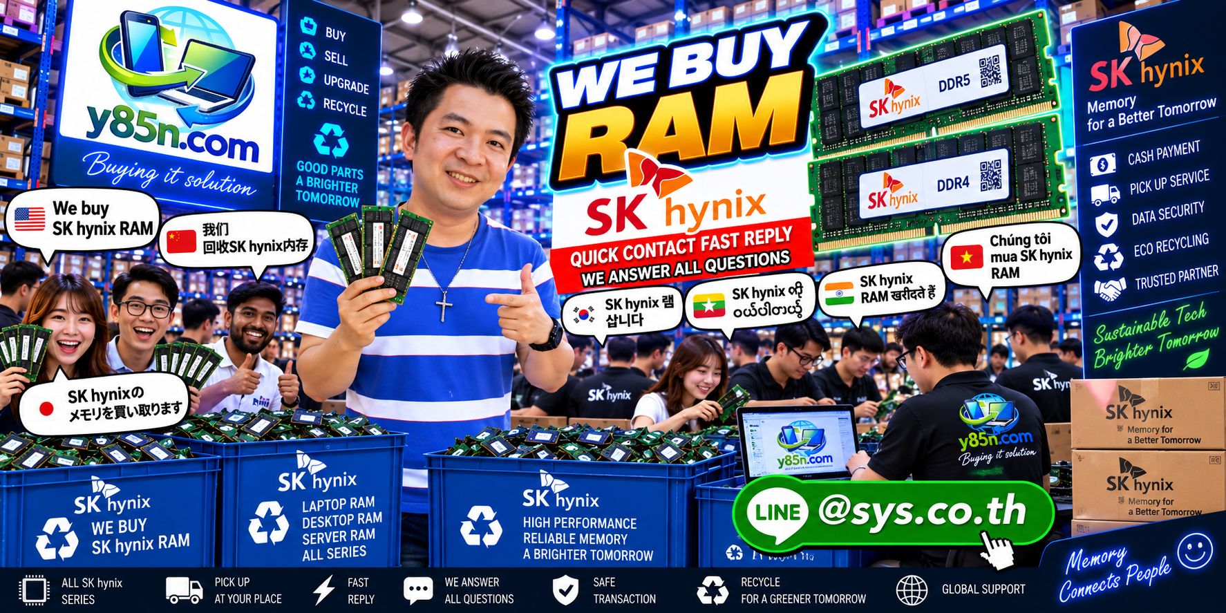 Y85N.com SK hynix RAM buying contact banner with LINE at sys.co.th