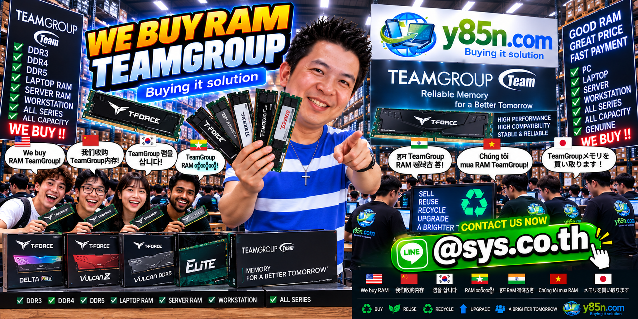 Y85N.com warehouse buying TeamGroup RAM with international seller support across Thailand