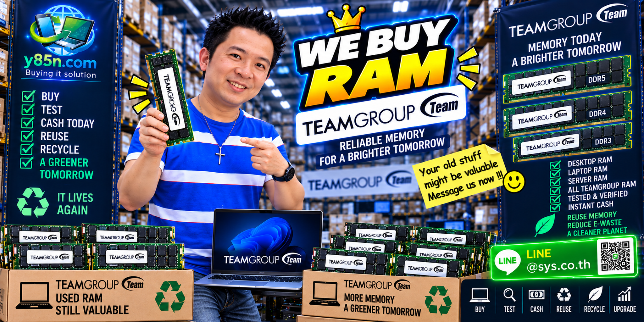 Busy Y85N.com warehouse buying TeamGroup RAM and computer memory across Thailand