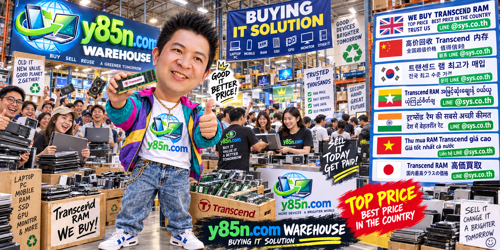 Y85N.com warehouse buying used and bulk Transcend RAM with international seller support in Thailand