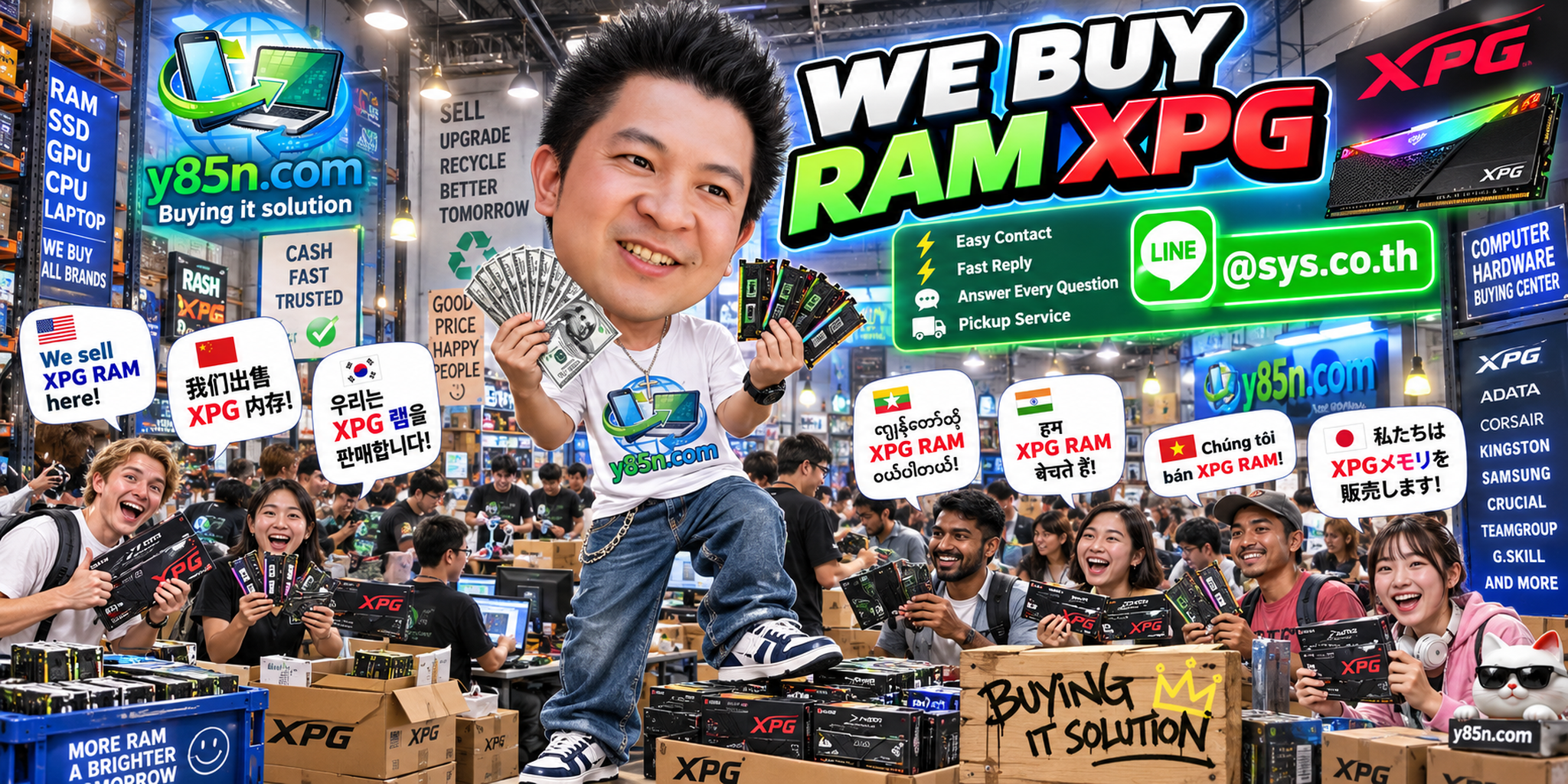 Y85N.com XPG RAM buying service contact banner with LINE at sys.co.th