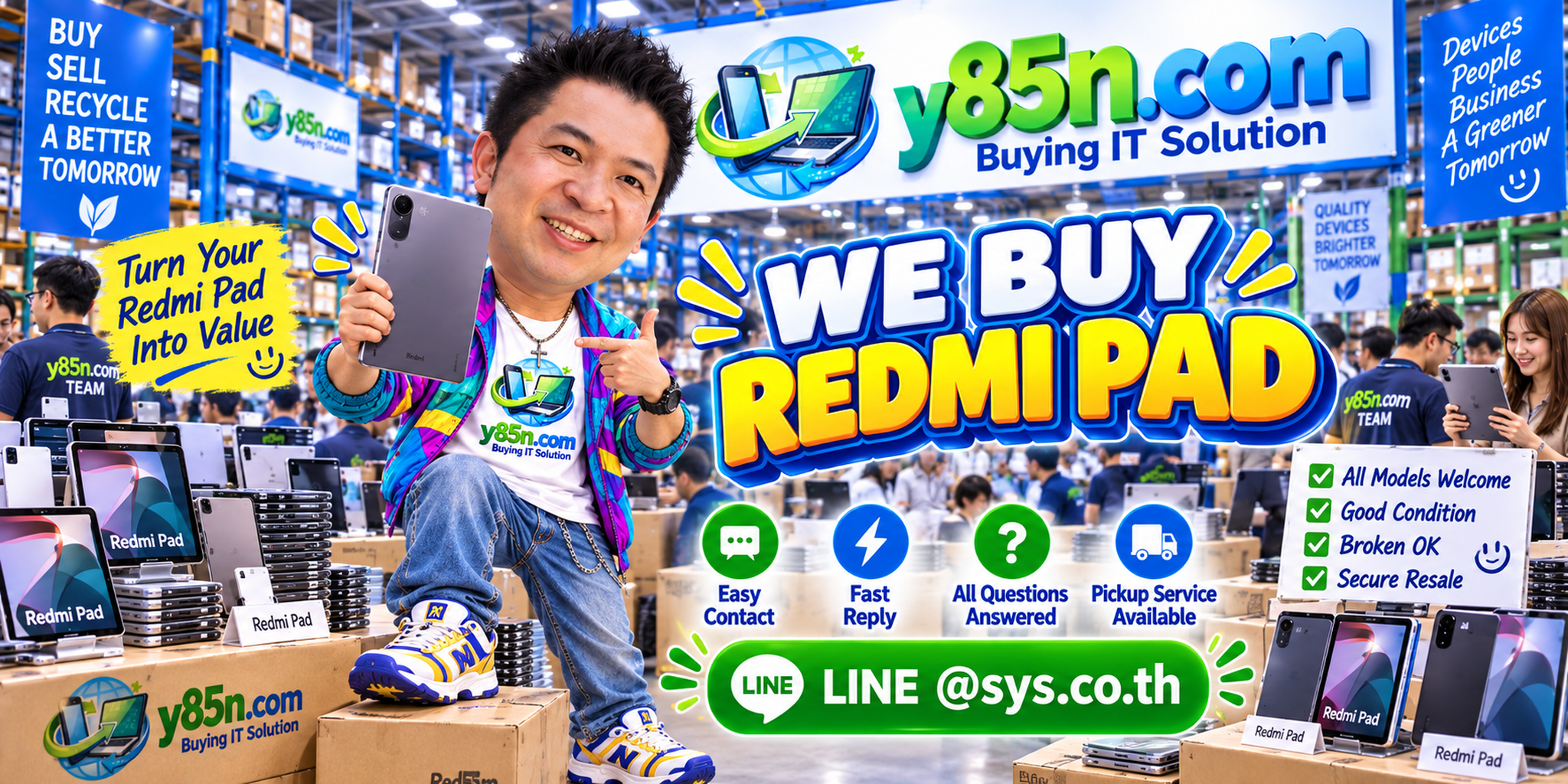 Y85N.com Redmi Pad buying service contact banner with LINE at sys.co.th
