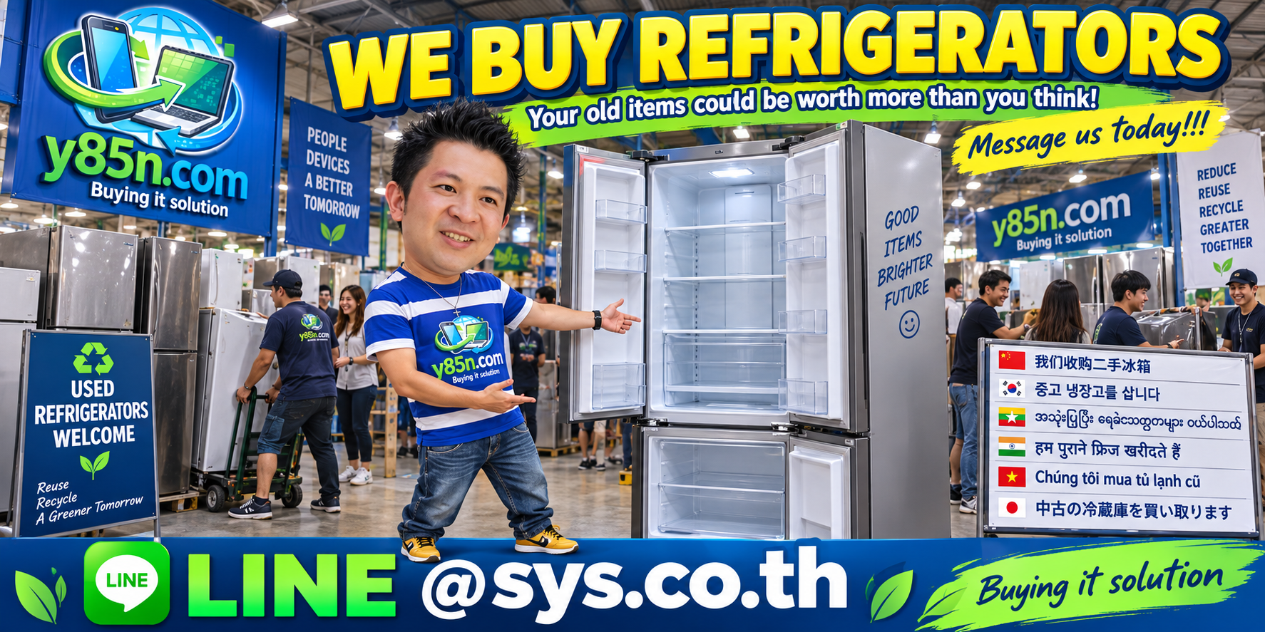 Busy Y85N.com refrigerator buying warehouse in Thailand