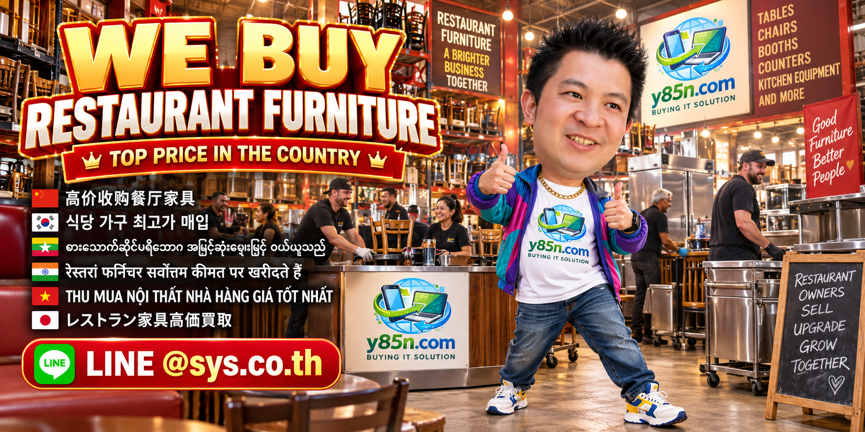 Y85N.com restaurant furniture buying warehouse with international seller service