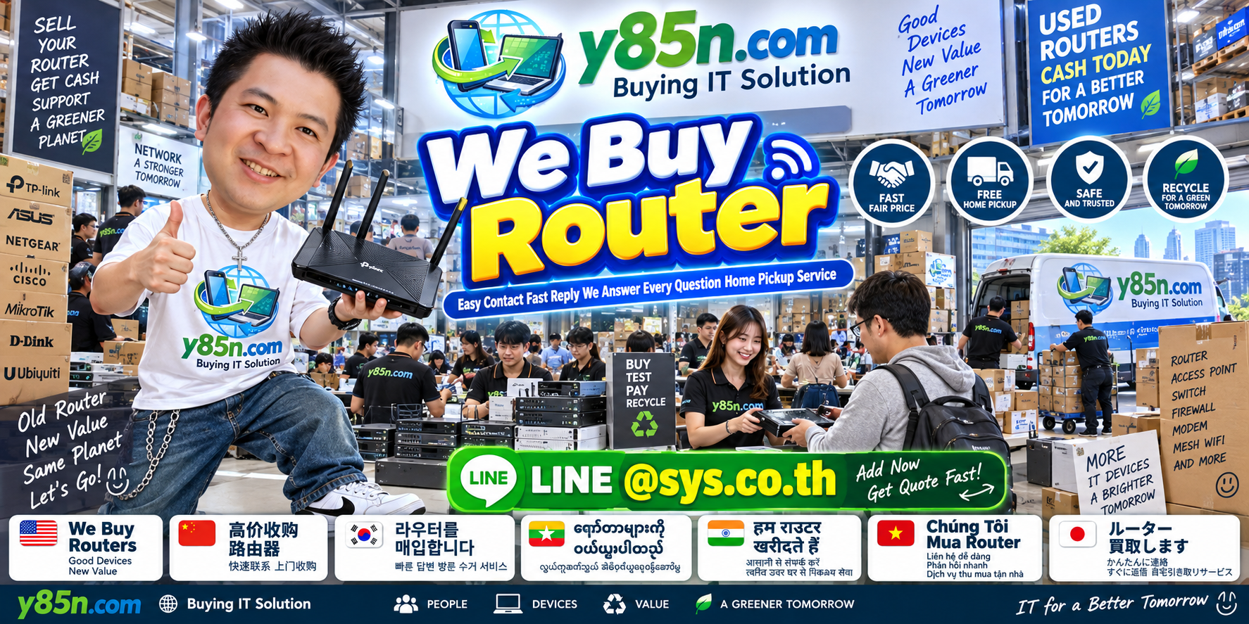 Y85N.com router buying service contact banner with LINE at sys.co.th